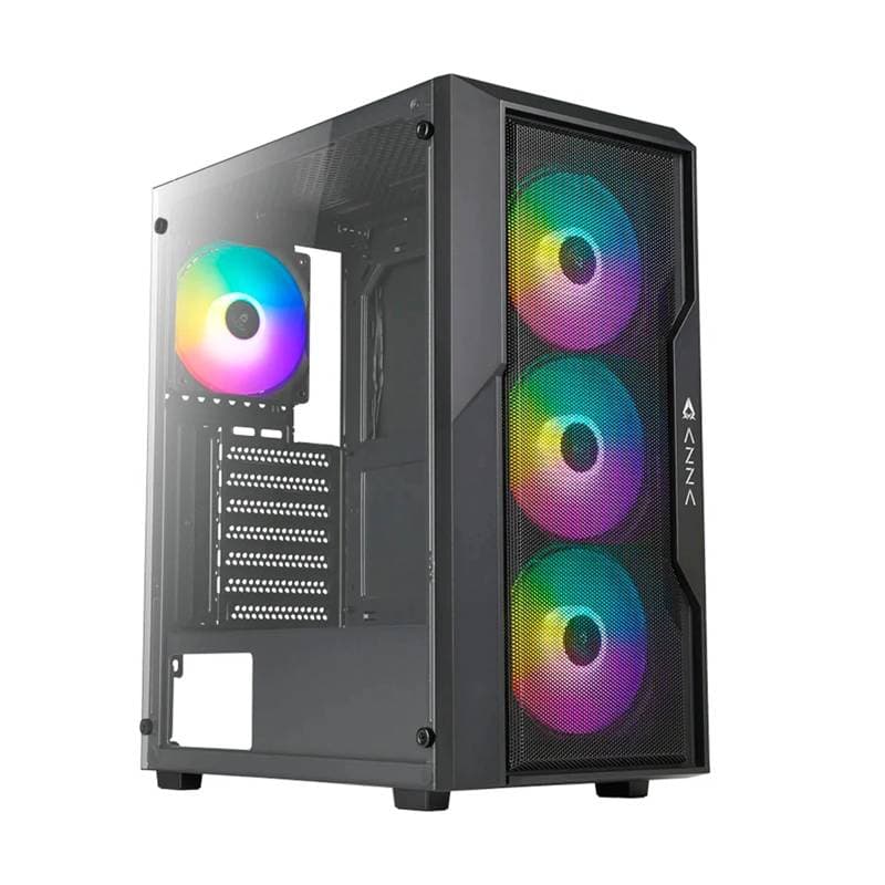 CASE AZZA  FIGTHER AZ-290 Gaming Vidrio-Templado 7Slots 4 Ven. 2USB2.0 USB-3.0 RGB Mid Tower Black - Imagen 1