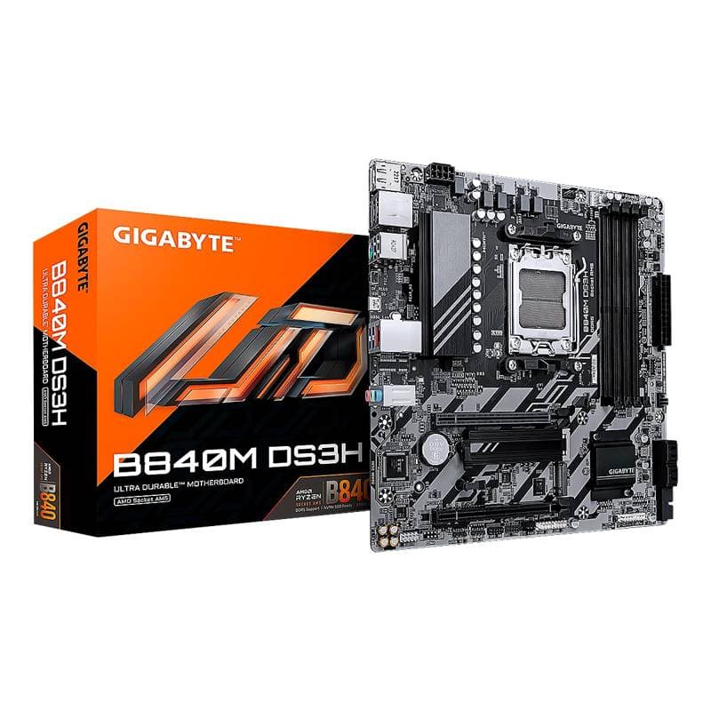 MBO GIGABYTE B840M DS3H  AM5 AMD Ryzen 9000 DDR5-5200 HDMI 2DP 2M.2 6USB PCIe 4.0 mATX - Imagen 1