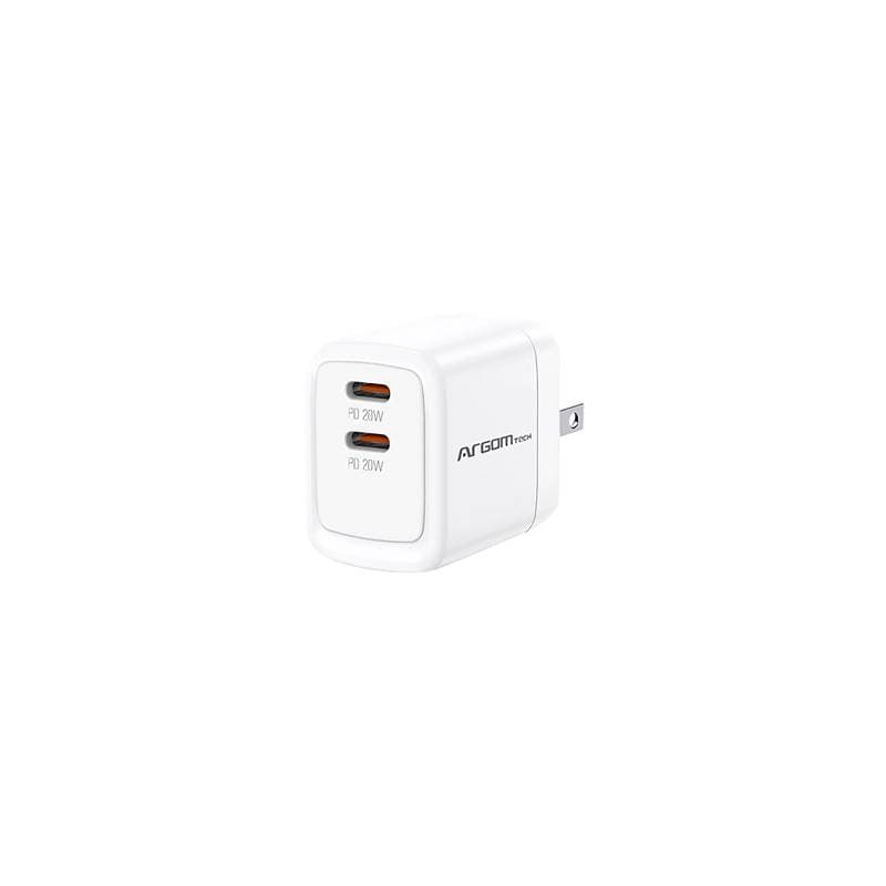 WALL CHARGER DUAL ARGOM 40W CARGA RAPIDA 2 CONT. TYPE-C BLANCO - Imagen 1