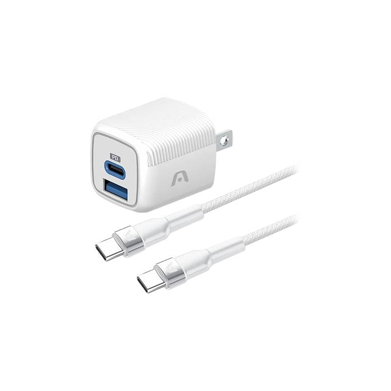 WALL CHARGER DUAL ARGOM VOLTA P40 FAST CHARGE 2 CONT. TYPE-C USB-A W-CABLE BLANCO - Imagen 1