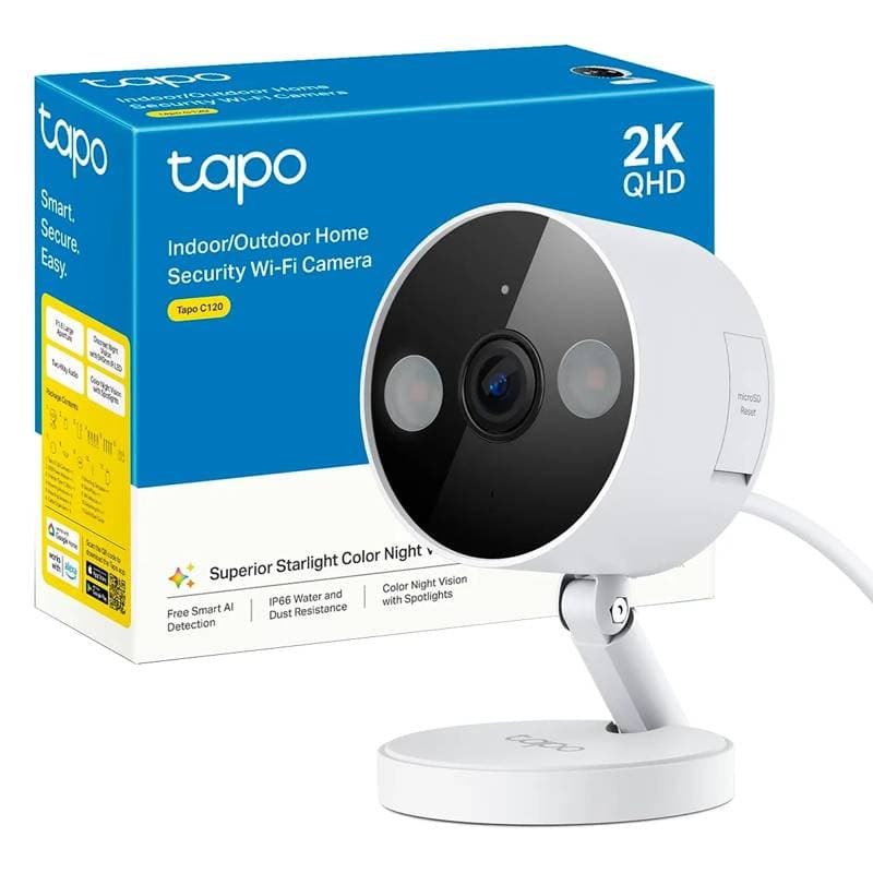 CAMARA TP-LINK TAPO C120 FIJA INT-EXT 4MP 2K QHD VIS. NOCT. COLOR WI-FI BIDIRECIONAL 512GB IP66 - Imagen 1