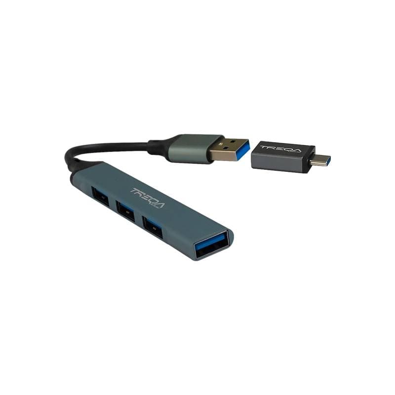 HUB TREQA USB TYPE-C TO 4 PUESTOS USB3.0 SILVER - Imagen 1