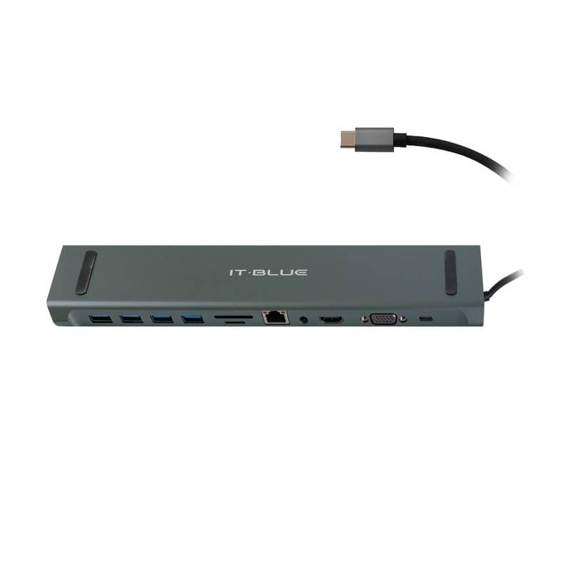 HUB USB- C CON 11 EN 1 AV VGA RJ45 SD-TF HDMI 4USB3.2 TYPE-C Gris - Imagen 1