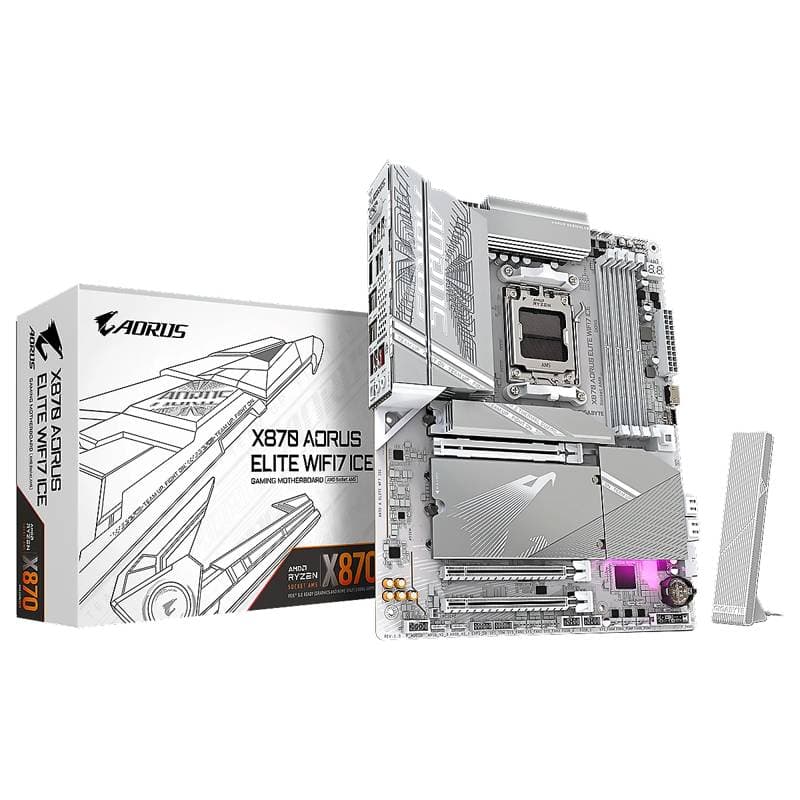 MBO GIGABYTE X870 AORUS ELITE X3D ICE WIFI7 AMD AM5 7-9000 4DDR5 HDMI 4M.2 10USB PCIe5.0 ATX - Imagen 1