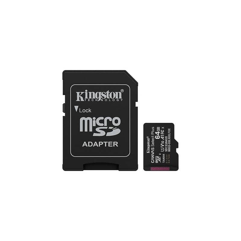 MICRO-SD SDCS3 KINGSTON 64GB CANVAS Select Plus Gen3 100MB-s with Adapter - Imagen 1
