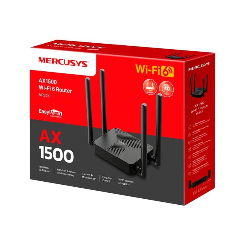 ROUTER MERCUSYS MR-62X AX1500 1.5Mps Dual-Band WIFI 6 Black - Imagen 1
